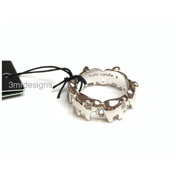 NWT Kate Spade ♠️ PRECIOUS ELEPHANT Silver Plated Brass /CZ Crystals Ring - Picture 9 of 10